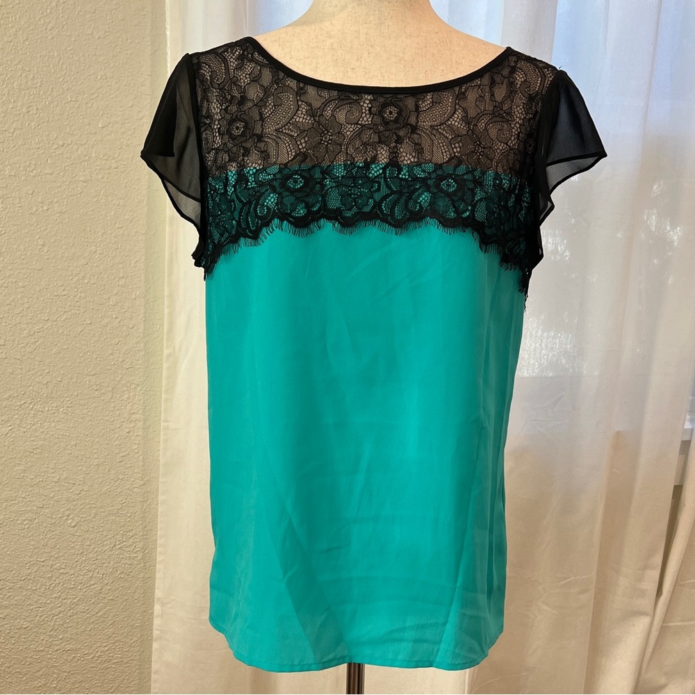 Allen B. By Allen Schwartz Teal and Black Lace Blouse